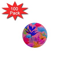 Pink And Blue Floral 1  Mini Magnets (100 Pack) 