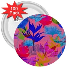 Pink And Blue Floral 3  Buttons (100 Pack) 