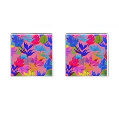 Pink And Blue Floral Cufflinks (square)