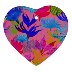 Pink And Blue Floral Heart Ornament (two Sides)
