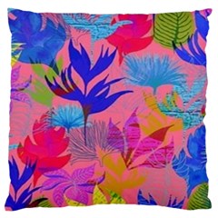 Pink And Blue Floral Large Cushion Case (two Sides)