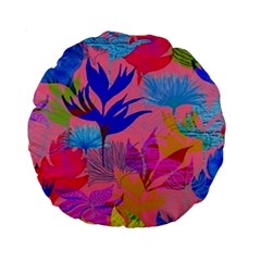 Pink And Blue Floral Standard 15  Premium Round Cushions