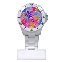 Pink And Blue Floral Plastic Nurses Watch
