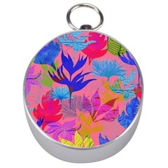 Pink And Blue Floral Silver Compasses