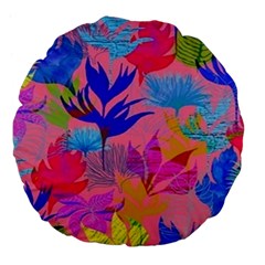 Pink And Blue Floral Large 18  Premium Flano Round Cushions