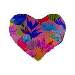 Pink And Blue Floral Standard 16  Premium Flano Heart Shape Cushions