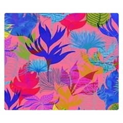 Pink And Blue Floral Two Sides Premium Plush Fleece Blanket (kids Size)