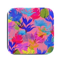 Pink And Blue Floral Square Metal Box (black)