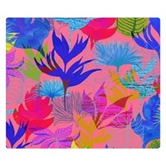 Pink And Blue Floral Premium Plush Fleece Blanket (small)