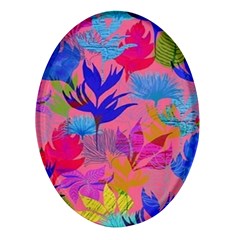 Pink And Blue Floral Oval Glass Fridge Magnet (4 Pack)