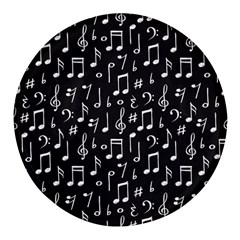 Chalk Music Notes Signs Seamless Pattern Round Glass Fridge Magnet (4 Pack)