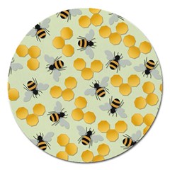 Bees Pattern Honey Bee Bug Honeycomb Honey Beehive Magnet 5  (round)