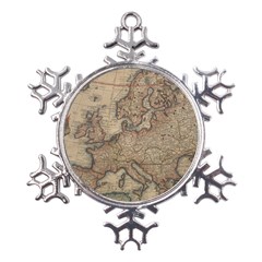 Old Vintage Classic Map Of Europe Metal Large Snowflake Ornament