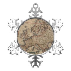 Old Vintage Classic Map Of Europe Metal Small Snowflake Ornament