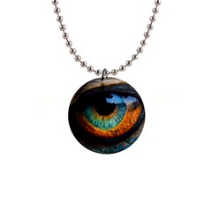 Eye Bird Feathers Vibrant 1  Button Necklace