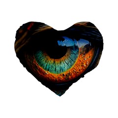 Eye Bird Feathers Vibrant Standard 16  Premium Heart Shape Cushions