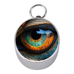 Eye Bird Feathers Vibrant Mini Silver Compasses