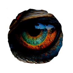 Eye Bird Feathers Vibrant Standard 15  Premium Flano Round Cushions