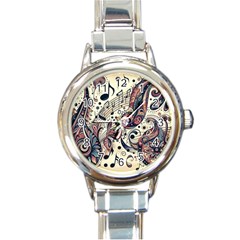 Paisley Print Musical Notes8 Round Italian Charm Watch by RiverRootz