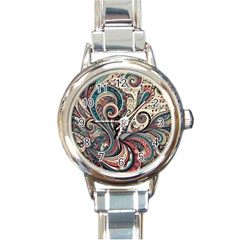 Paisley Print Musical Notes6 Round Italian Charm Watch by RiverRootz