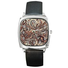 Paisley Print Musical Notes5 Square Metal Watch by RiverRootz