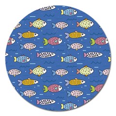 Sea Fish Blue Submarine Animals Patteen Magnet 5  (round) by Maspions