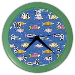 Sea Fish Blue Submarine Animals Patteen Color Wall Clock