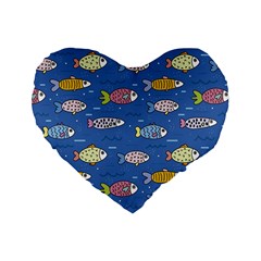 Sea Fish Blue Submarine Animals Patteen Standard 16  Premium Heart Shape Cushions by Maspions