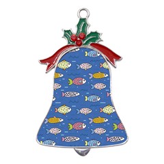 Sea Fish Blue Submarine Animals Patteen Metal Holly Leaf Bell Ornament