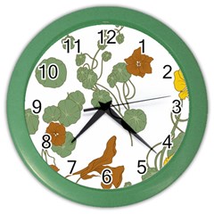 Nasturtium Flowers Plant Leaves Color Wall Clock