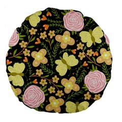 Flowers Rose Blossom Pattern Large 18  Premium Flano Round Cushions