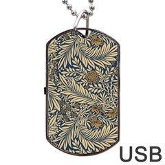 Brown Vintage Background Vintage Floral Pattern Dog Tag Usb Flash (one Side)