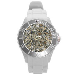 Brown Vintage Background Vintage Floral Pattern Round Plastic Sport Watch (l)