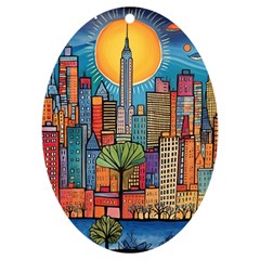 City New York Nyc Skyscraper Skyline Downtown Night Business Urban Travel Landmark Building Architec Uv Print Acrylic Ornament Oval