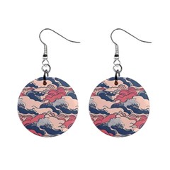 Waves Ocean Sea Water Pattern Rough Seas Digital Art Nature Nautical Mini Button Earrings