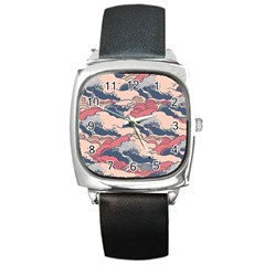 Waves Ocean Sea Water Pattern Rough Seas Digital Art Nature Nautical Square Metal Watch