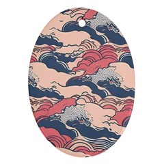 Waves Ocean Sea Water Pattern Rough Seas Digital Art Nature Nautical Oval Ornament (two Sides)