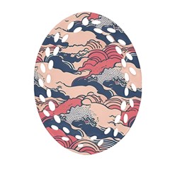 Waves Ocean Sea Water Pattern Rough Seas Digital Art Nature Nautical Oval Filigree Ornament (two Sides)