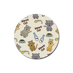 Happy Cats Pattern Background Rubber Round Coaster (4 Pack)