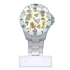 Happy Cats Pattern Background Plastic Nurses Watch