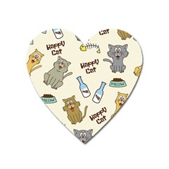 Happy Cats Pattern Background Heart Magnet