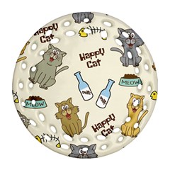 Happy Cats Pattern Background Round Filigree Ornament (two Sides)