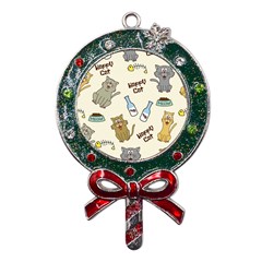 Happy Cats Pattern Background Metal X mas Lollipop With Crystal Ornament