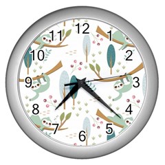 Pattern Sloth Woodland Wall Clock (silver)