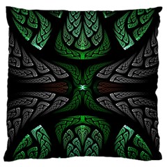 Fractal Green Black 3d Art Floral Pattern Large Premium Plush Fleece Cushion Case (one Side)