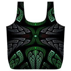 Fractal Green Black 3d Art Floral Pattern Full Print Recycle Bag (xxl)