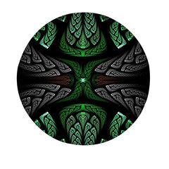 Fractal Green Black 3d Art Floral Pattern Mini Round Pill Box (pack Of 3)