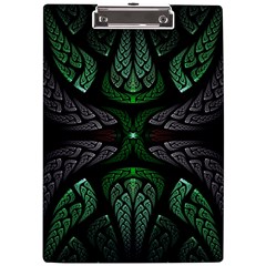 Fractal Green Black 3d Art Floral Pattern A4 Acrylic Clipboard