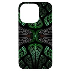 Fractal Green Black 3d Art Floral Pattern Iphone 14 Pro Black Uv Print Case
