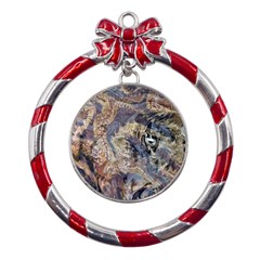 Abstract Wings Metal Red Ribbon Round Ornament